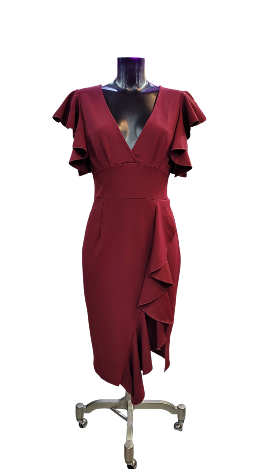 Vestido Burdeo Volados
